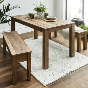 Sadie Weathered Oak Rectangular Dining Table & Bench Set