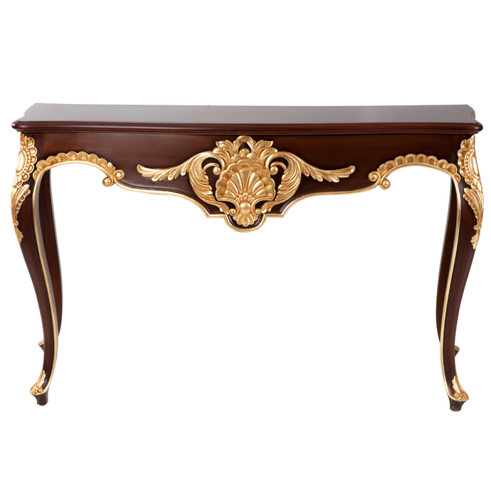 Charlotte Mahogany & Gold Leaf 4 Seater Rectangular Dining Table